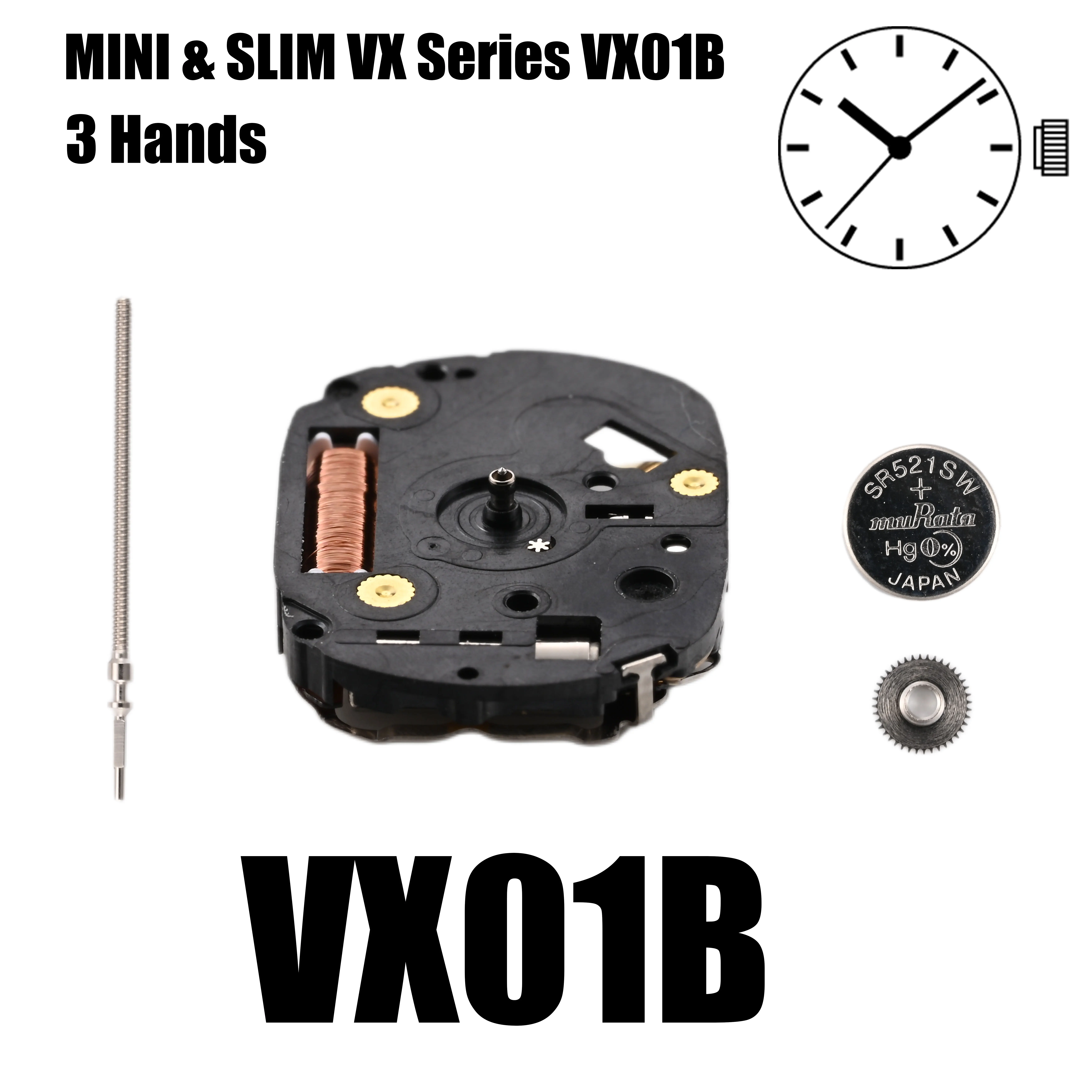 Vx01 Beweging Epson Vx01b Beweging Japan Echte Mini & Slim Serie Vx01b Quartz Uurwerk Grootte: 4 3/4 ''Drie Handen