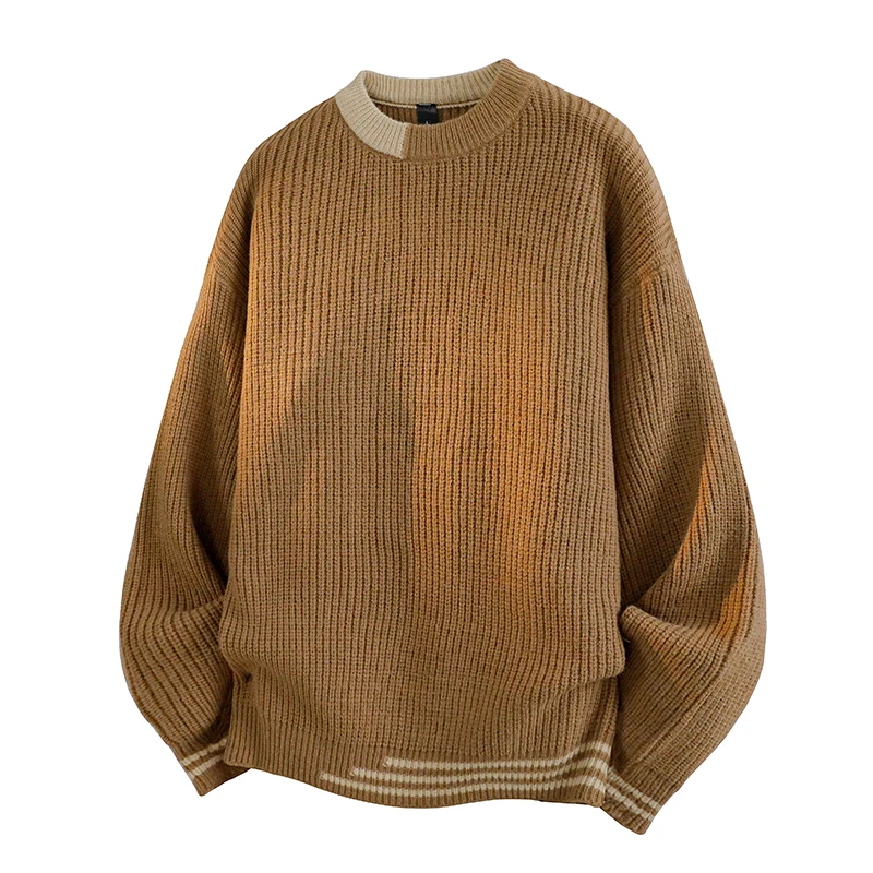 

New Autumn Winter Round Neck Long Sleeved Knitted Solid Color Home Clothes for Men Windproof Warm At Home Thick Pullover Sweater