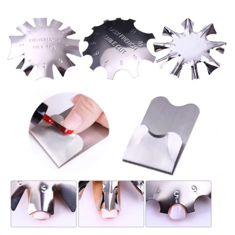 Manicure Staniless Steel Edge Trimmer Templates -French Smile Line Cutter Nail Art 9 Size Almond Shape DIY Plate Gel Cutter Tool