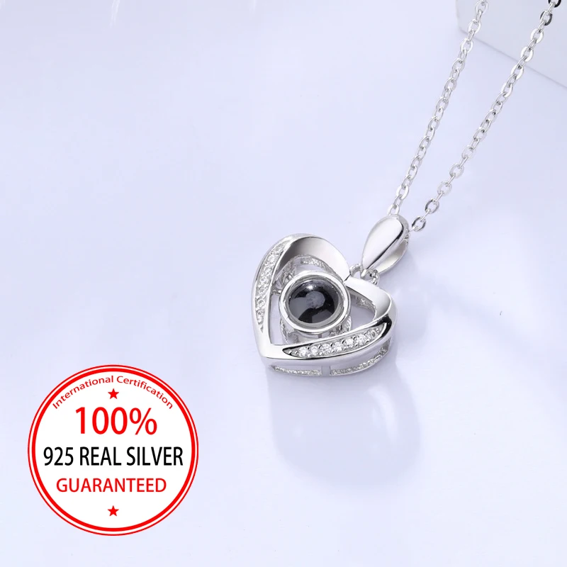 S925 Silver Customized Color Photo Projection Necklace Heart Shaped Valentine's Day Birthday Gift For Women Exquisite Fashion