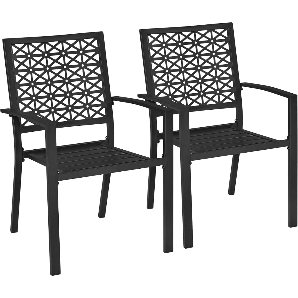 

Outdoor Patio Dining Chairs Set of 2 with Armrests and Metal Frame, Heavy-Duty Metal Black Outdoor Chairs Stackable for Garden,