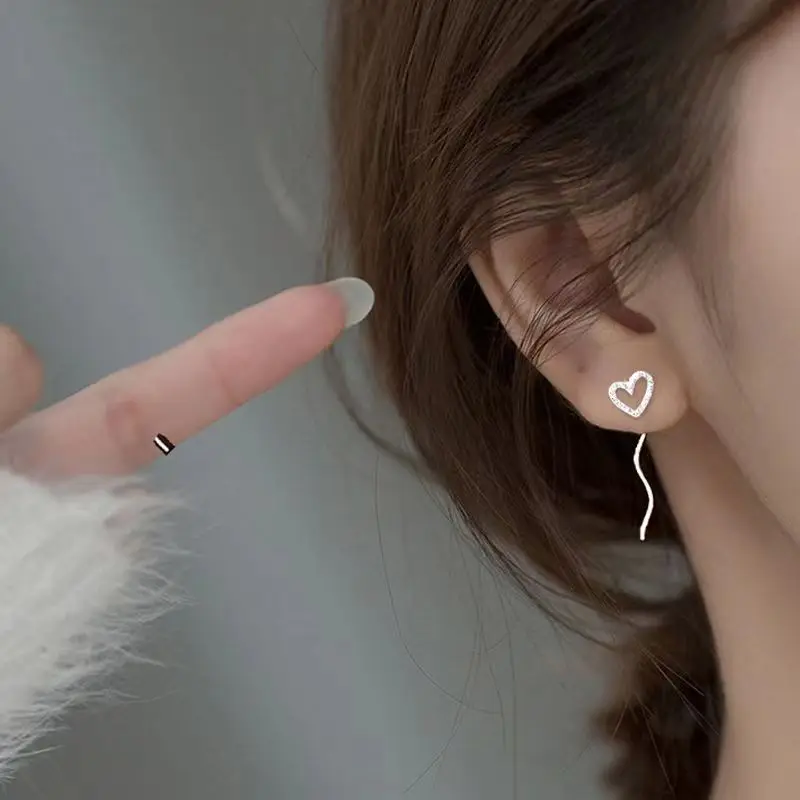 Long Tassel Heart Drop Earrings Gold Silver Color 2022 Korean Hanging Women Earrings Fashion Party Jewelry Girls Party Gift