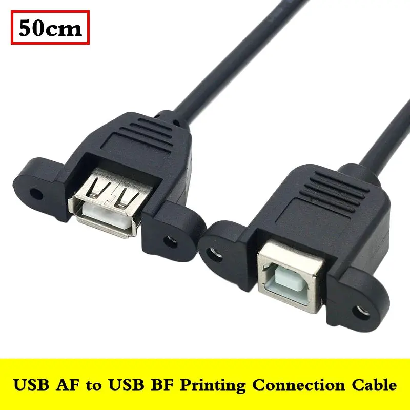 50cm USB 2.0 A Female Ear to B Female Ear With Screw Hole Panel Cable USB A Female to Print Port B Female Data Adapter Cable
