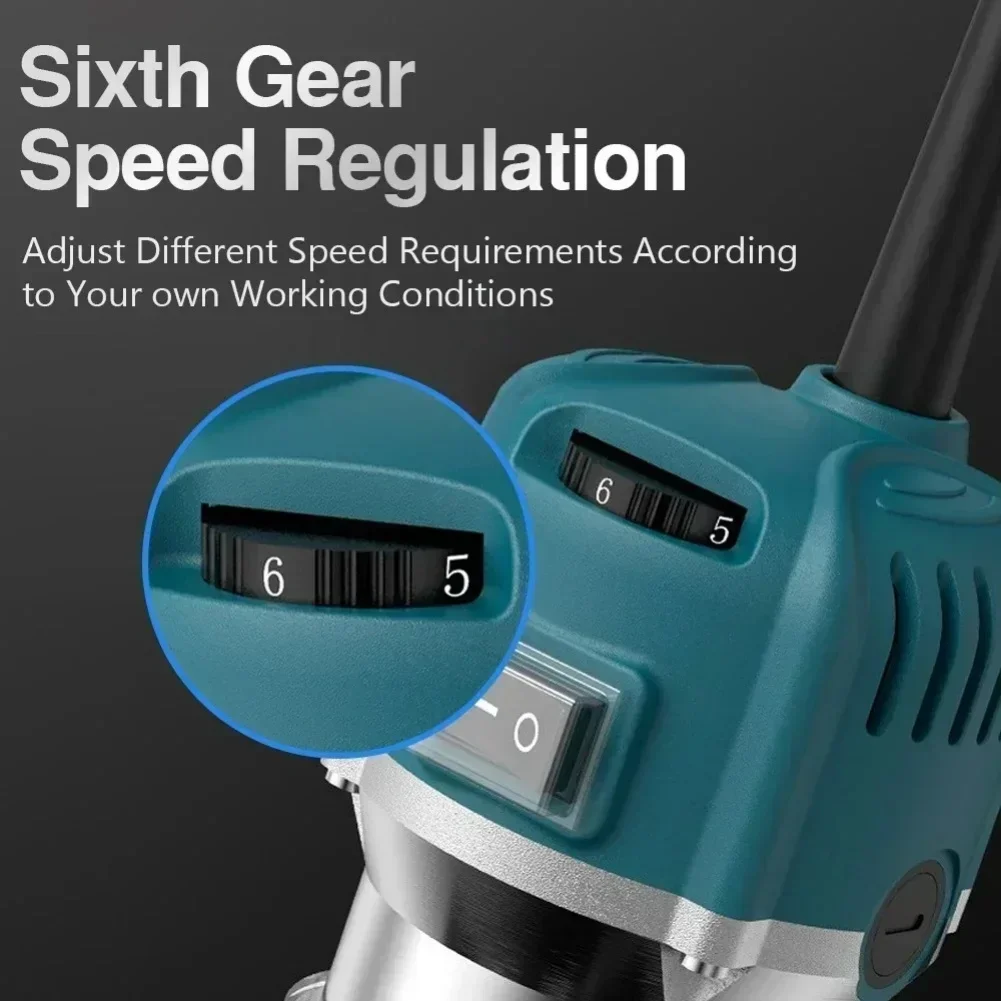 800W Electric Trimming Machine Router Carpentry Manual Trimming Tool 30000rpm Woodworking 6 Speed 1/4'' Trimmer DIY Power Tool