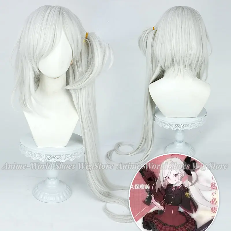 Blue Archive Asagi Mutsuki Cosplay Wig Silver White Straight Ponytail 90cm Long Hair Heat Resistant Headwear