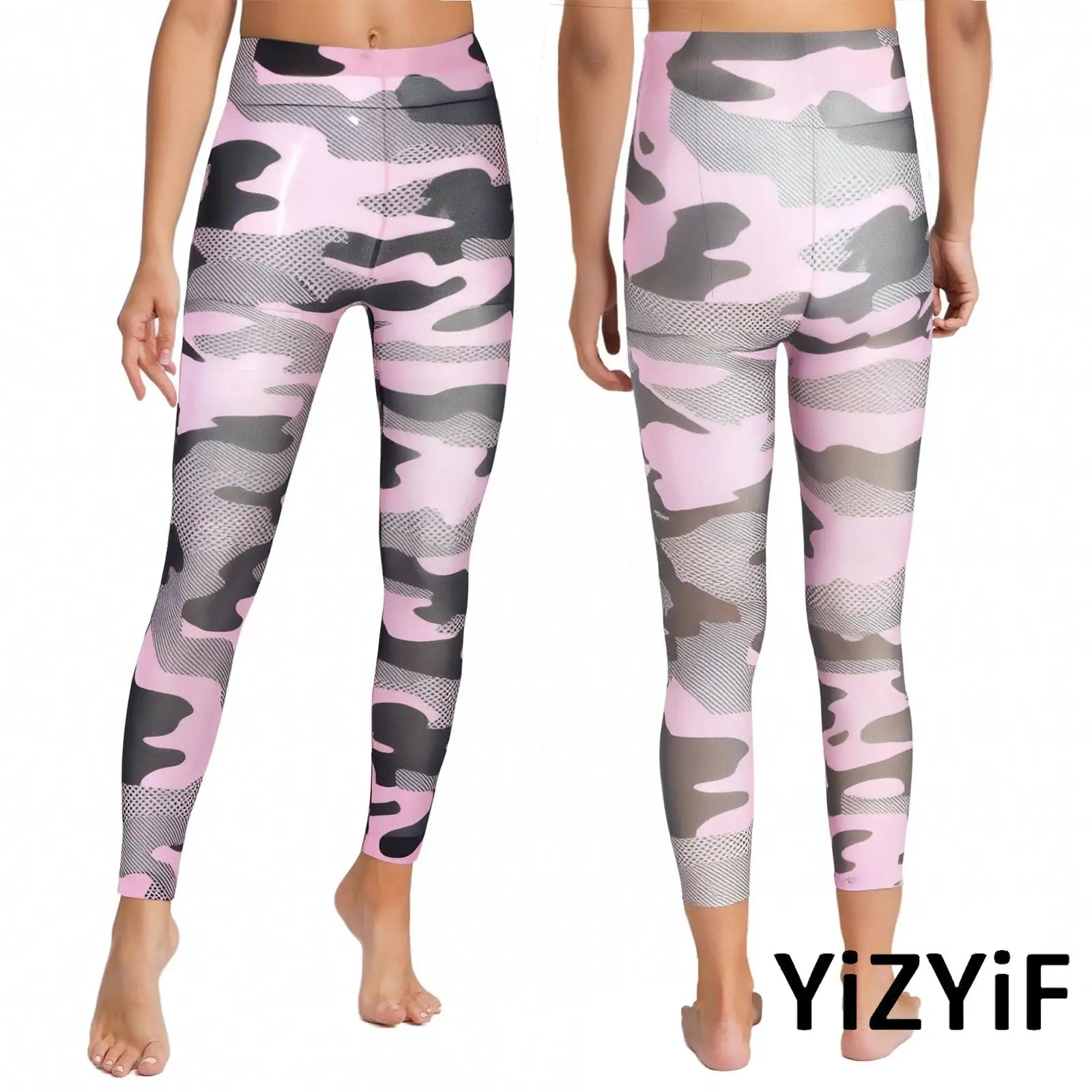 

Women Fashion Print Sheer Mesh Pantyhose Skinny Pants Tights Elastic High Waist Leopard Leggings Tights for Club Music Festivals