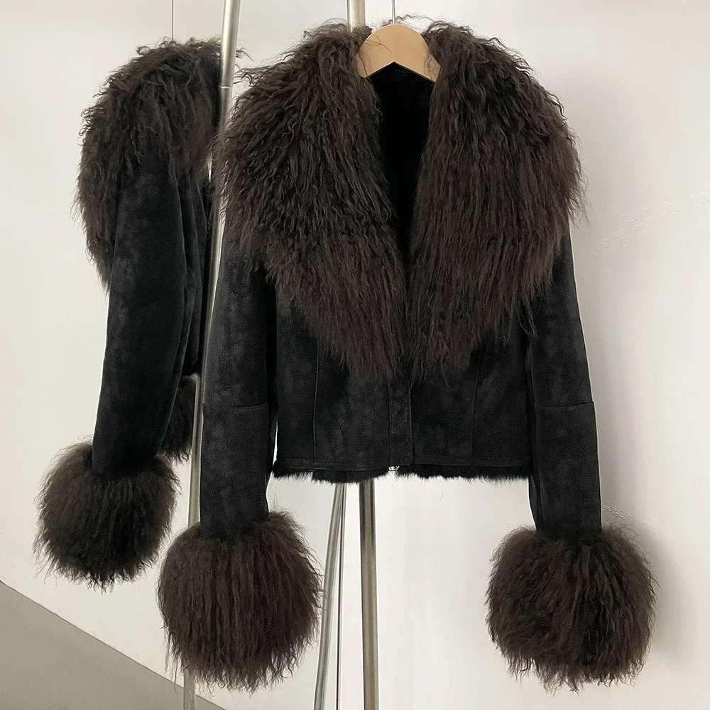 Fur Coat  Autumn Winter Suede Women with Long Sleeve New Arrival Winter Rabbit Fur Lining Fur Jacket