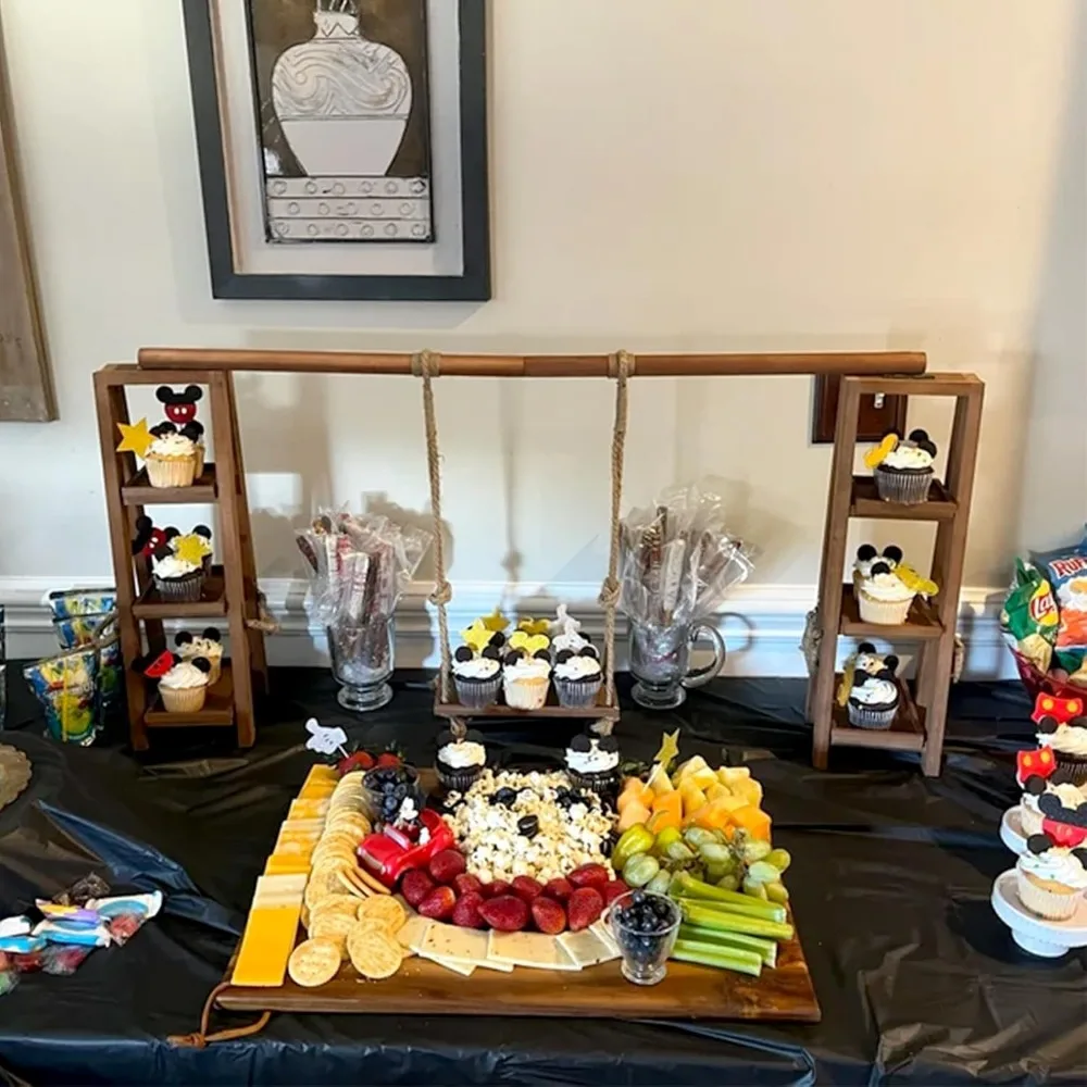 حامل كب كيك من 3 طبقات - حامل عرض خشبي للحلويات والفواكه والمكسرات والجبن - صواني قابلة للإزالة وحامل قابل للطي - مثالي لـ