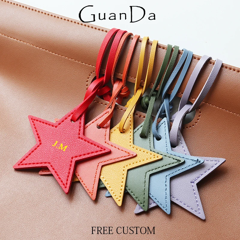 

Custom Name Handbag Pendant Cute Star PU Leather Fashion Accessories Wholesale Engrave Initials Travel Luggage Tag Creative Gift
