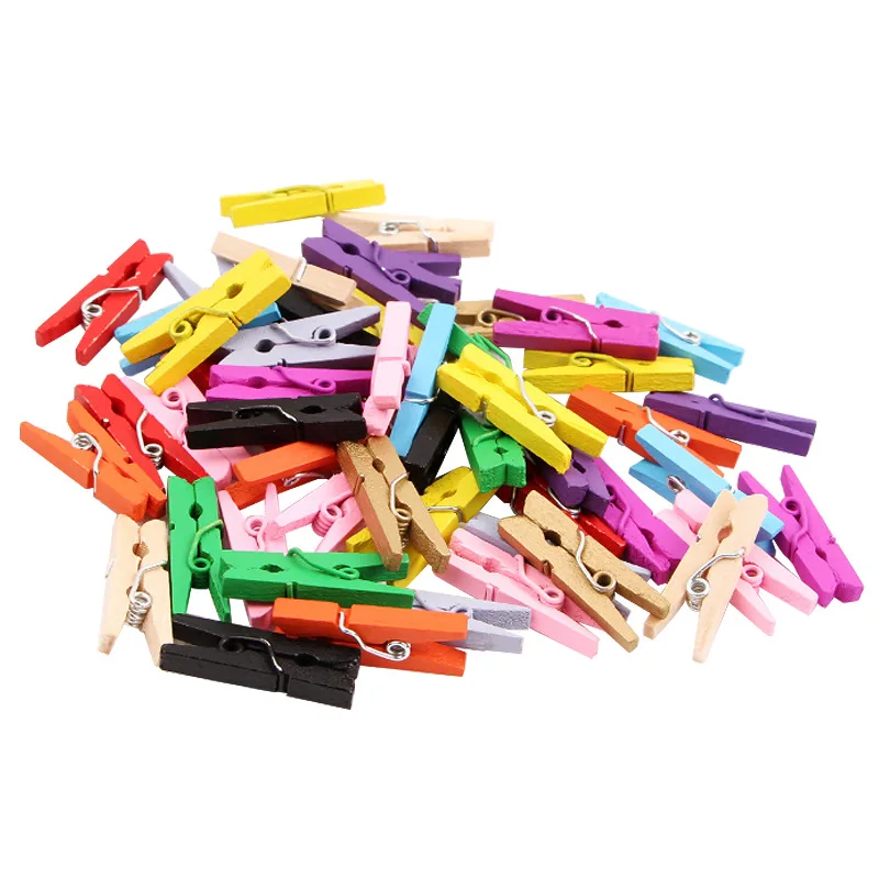 25mm/50pcs Natural Wooden Colored Photo Mini Clips Memo Paper Peg Clothespin DIY Stationery Christmas Wedding Party Home Decor