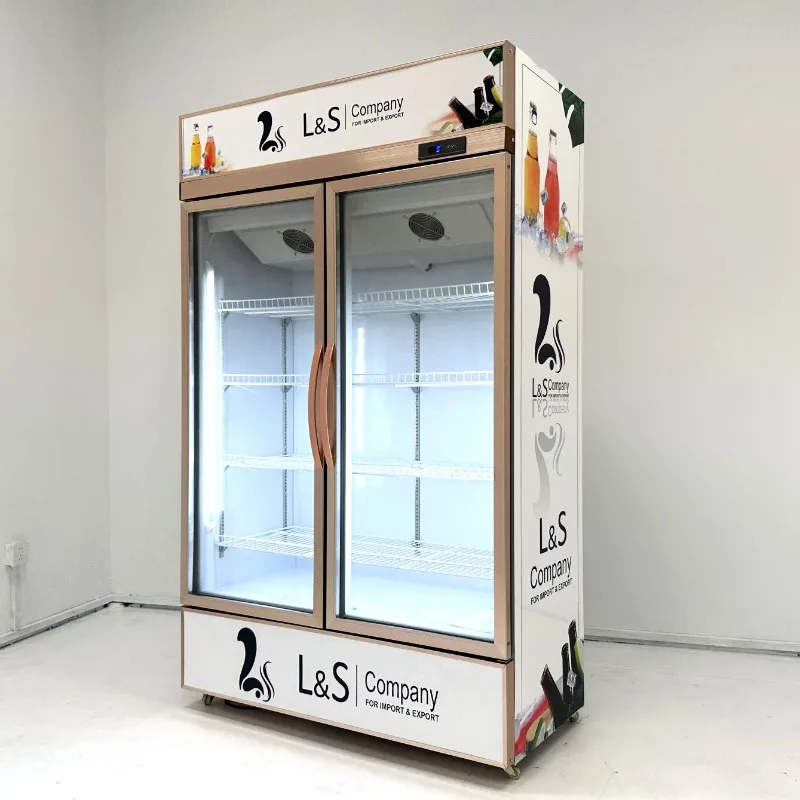 

Охладитель Промышленный Вертикальный Стеклянный Коммерческий Витрина Витрина 2-дверный Холодильник Для Находов Магазин Холодильник