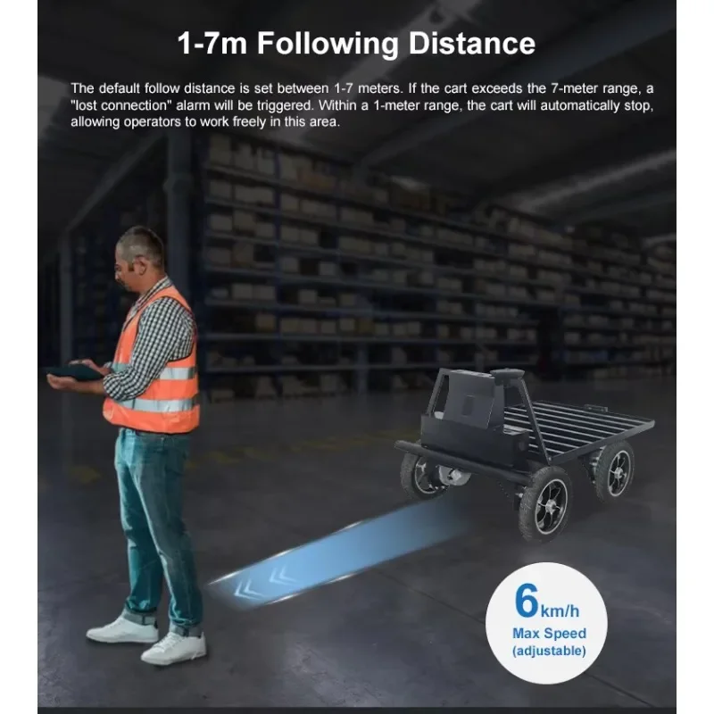 4WD 200kg custom industrial 4-wheel warehouse transportation picking trolley automatically follows the trolley robot