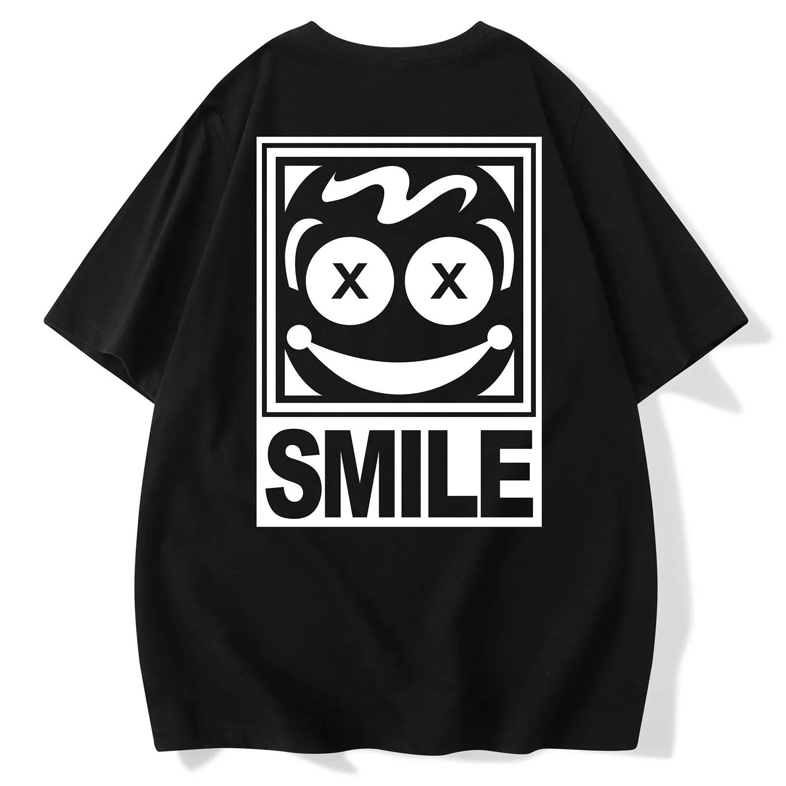 New Style American Casual Youth Boys' Smiling Face T-shirt, Trendy Brand, Trendy Pure Cotton, Popular Short Sleeve for Men.