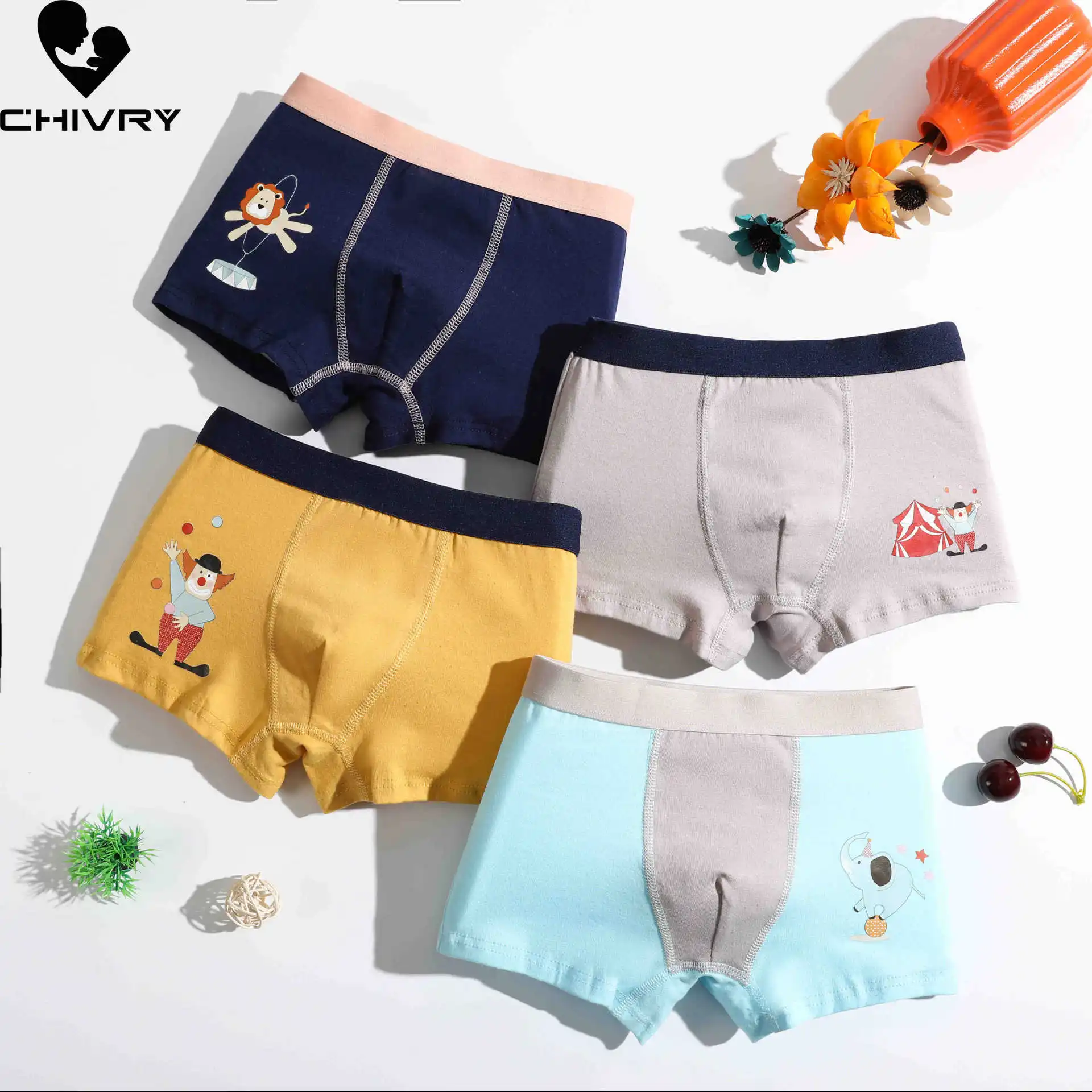 4 Piece Kids Boys Underwear Cartoon Animal Children's Shorts Panties for Baby Boys Boxer Brief Teenager Underpants for 2-15T