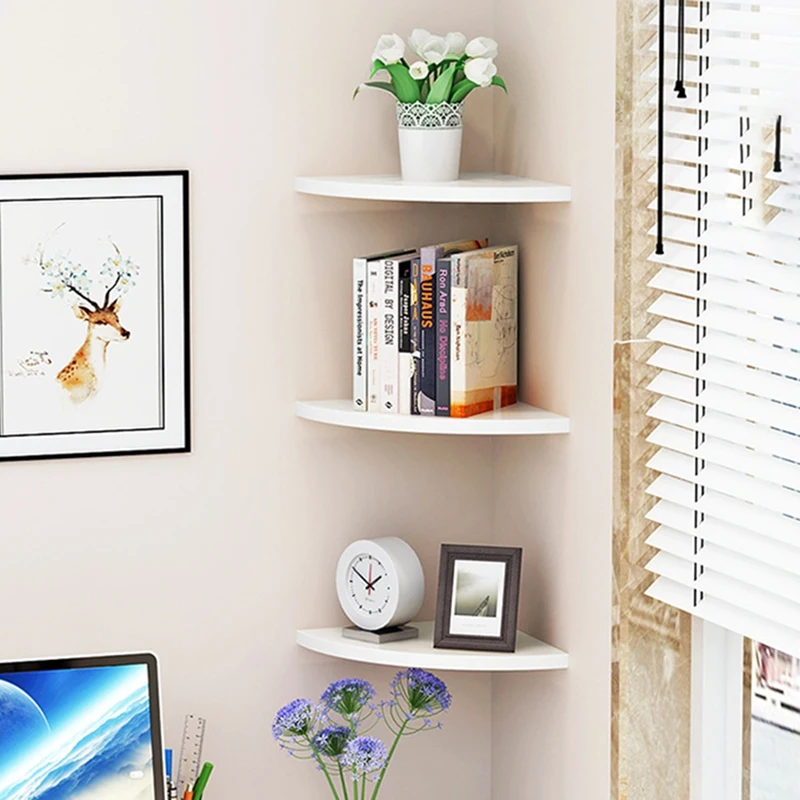 ABWR rak buku sudut dinding, rak dinding bentuk kipas, rak sudut segitiga, rak berbentuk kipas