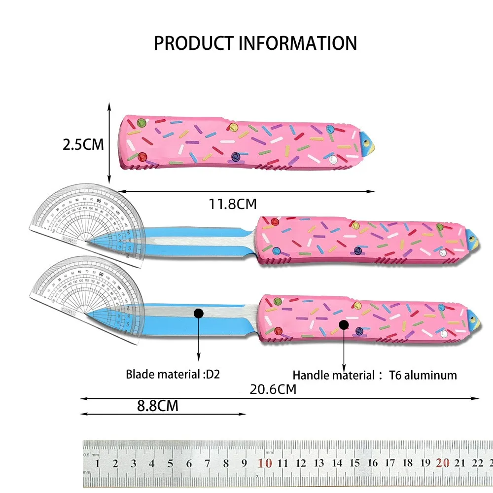 Outdoor Tactical Folding Knife 3.46 Inch D2 Blade T6 Aluminum Pink Donut Handle Deep Pocket Clip EDC Camping Hiking Hunting Tool view 6