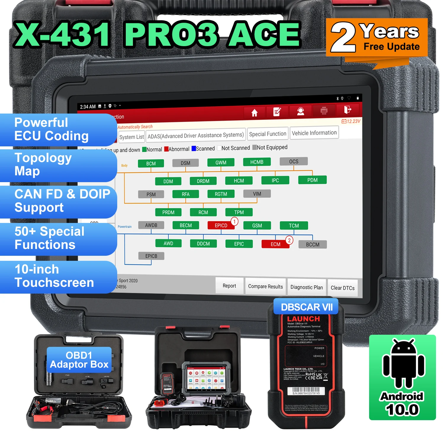 Lch X431 PRO3 ACE Full System Bi-dierctional Control Car OBD2 Scanner CANFD DOIP Diagnostic Tool ECU Coding 2 Years Free