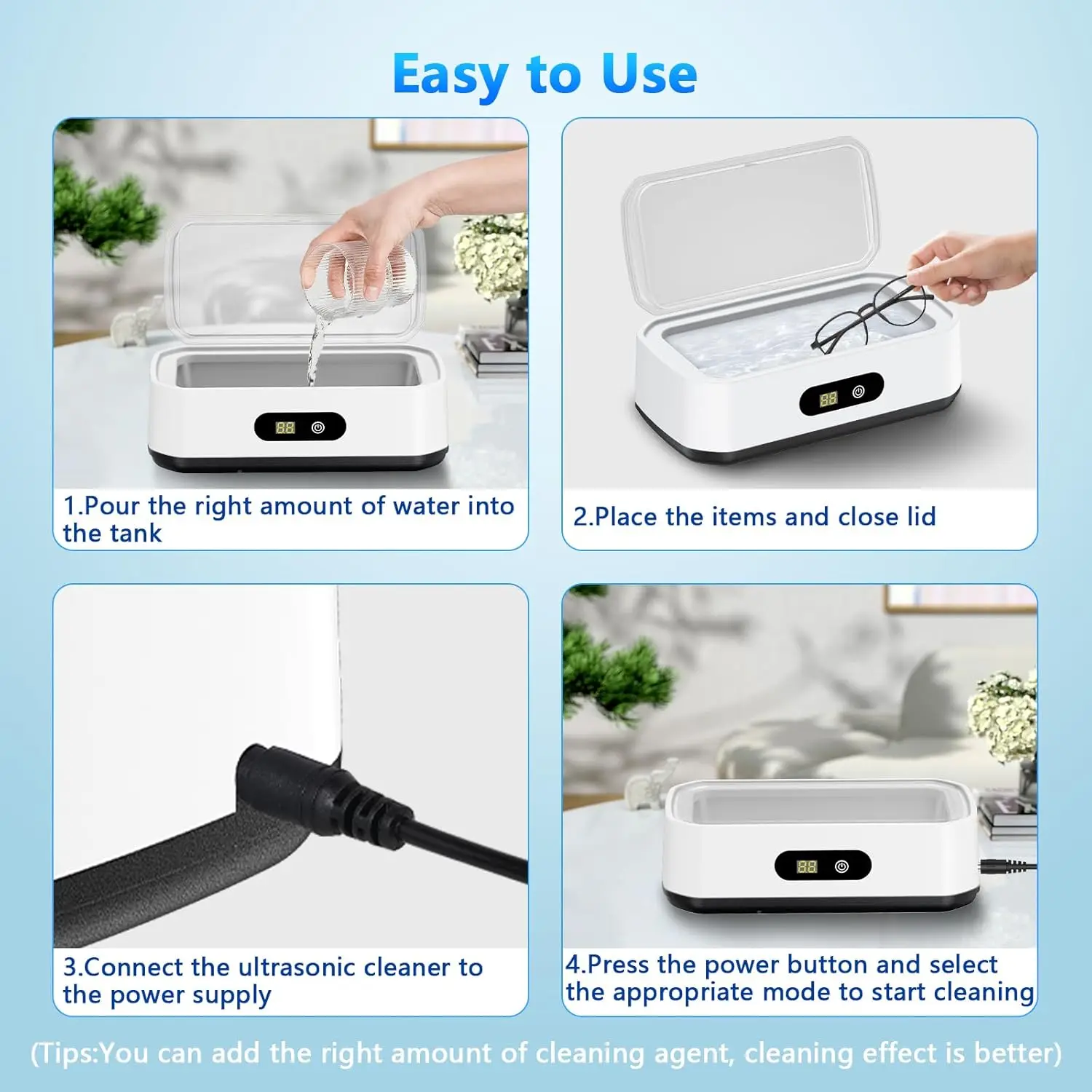 Nettoyeur à ultrasons de grande capacité avec 5 Modes de minuterie pour lunettes, bijoux, prothèses dentaires, réservoir en acier inoxydable