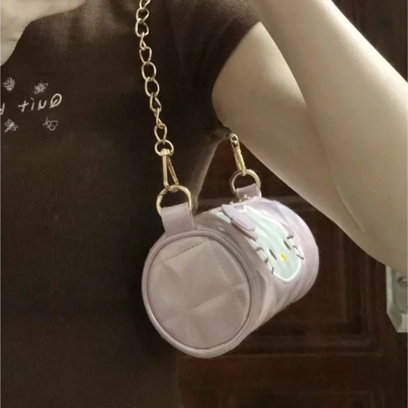 Sanrio Pink Cute Shoulder Bag for Women Y2k Hello Kitty Embroidery Elegant Handbag Chain Kawaii Casual Barrel-shaped Armpit Bag