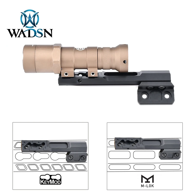 WADSN Tactical Scout light Offset mount Base M300 M600 Flashlight  Mount Mlok Keymod Rail Longbar Shortbar Weapon Lights Mount