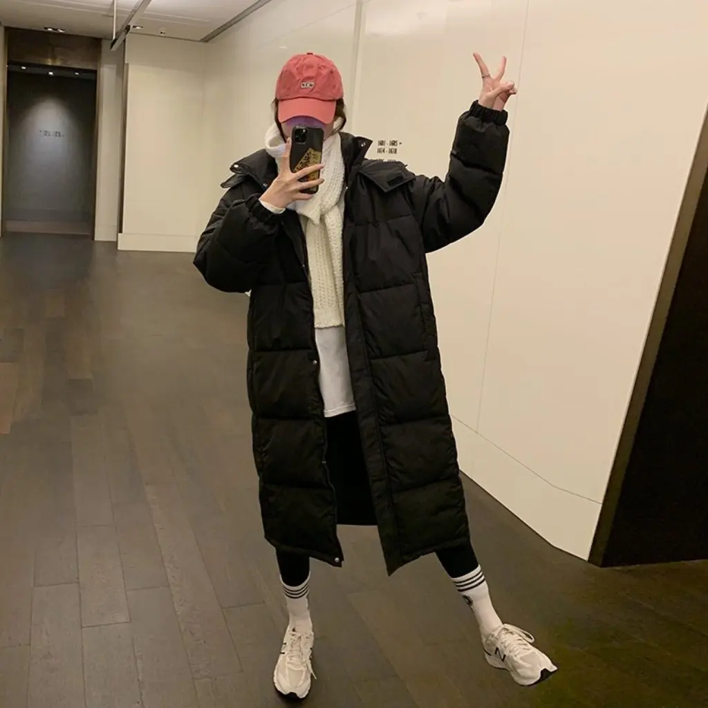 

Новое женское длинное пуховое хлопковое пальто в корейском стиле, толстая зимняя куртка выше колена, модное хлопковое пуховое пальто