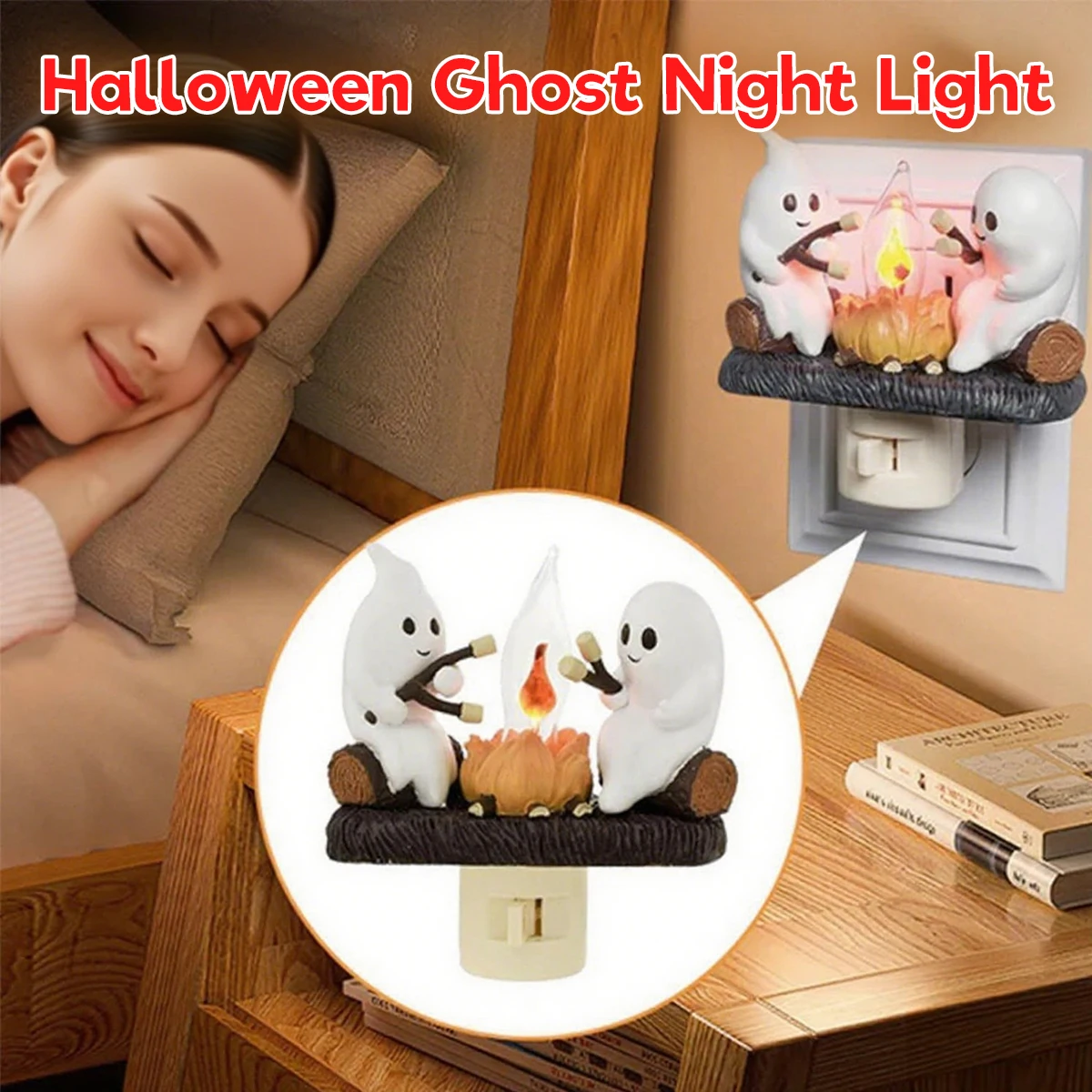 Ghostly Ghost Fire Flickering Night Light a Ghostly Flame Halo Decorative Lamp a Dark Themed Halloween Party Decor for the Room