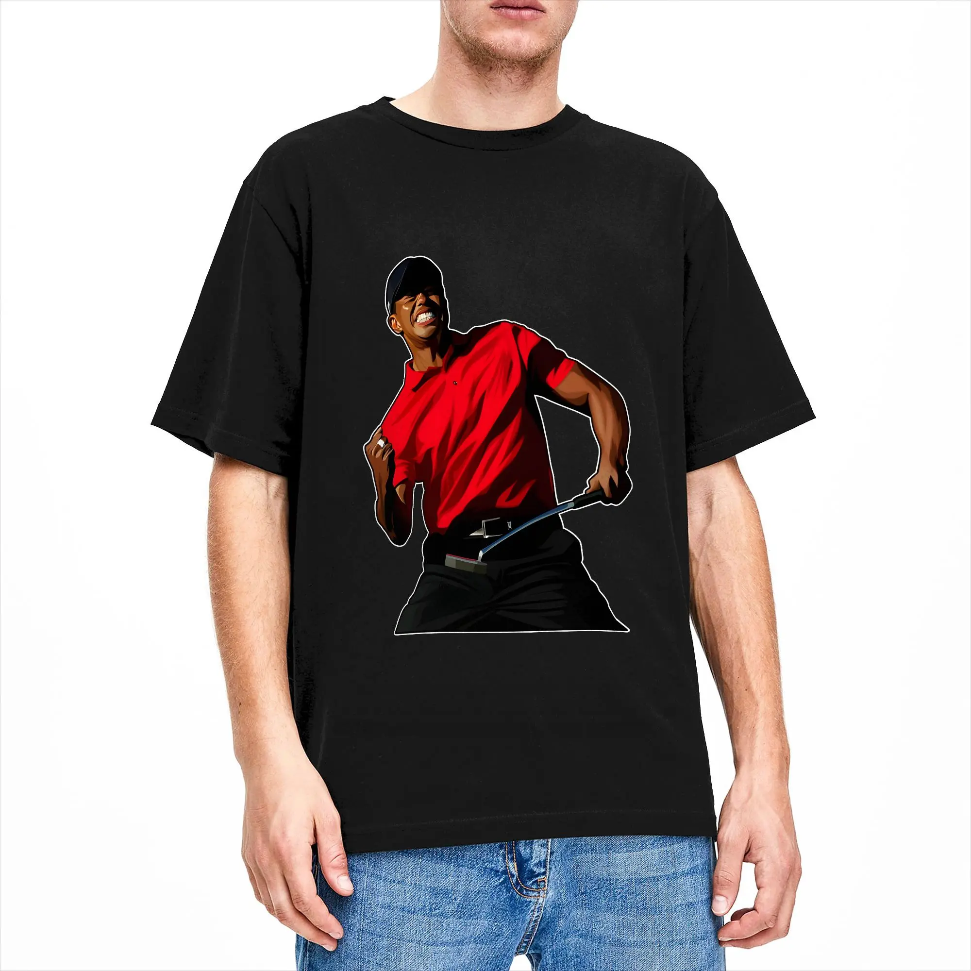Men Tigers W-Woods Reaction T Shirts  Pure Cotton Tops Summer Vintage Short Sleeve T-Shirt Crew Neck Harajuku Design Tee Shirt