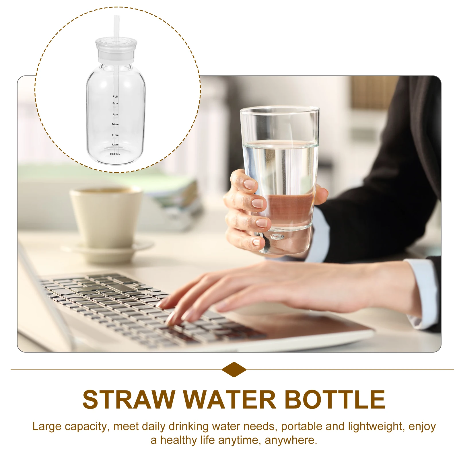 

1Set Glass Water Bottle with Straw Lid for Home Hotel Restaurant Bar Office Daily Use Glass Mug Coffee Cup Milk Cup