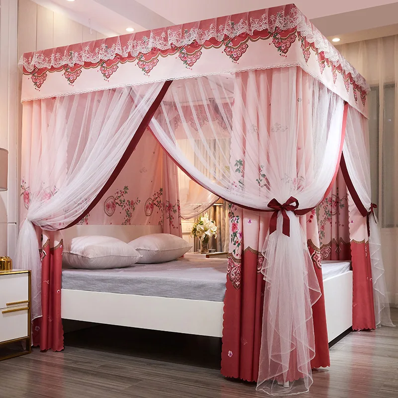 Elegant Princess Floor Standing Mosquito Net Bed Canopy with Door for Bedroom