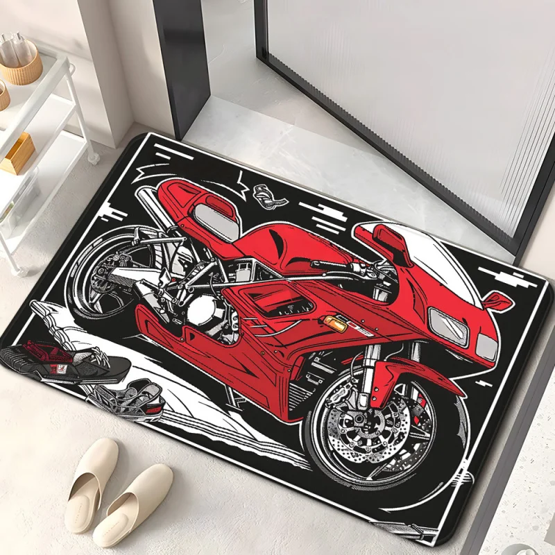 VIKAMA Red Sport Bike Doormat Comic Graffiti Super Racing Motorcycle Print Non Slip Absorbent Floor Mat Biker Man Cave Garage