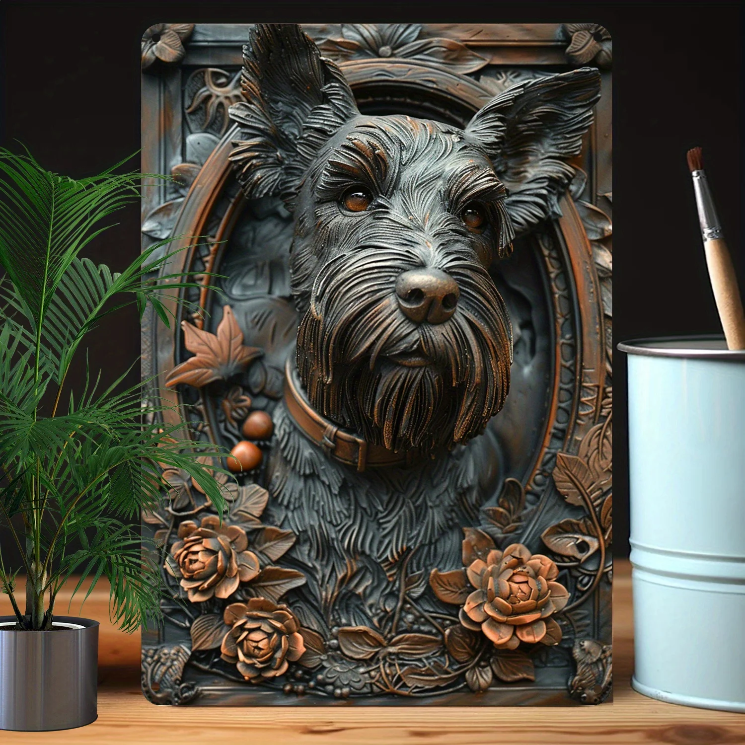 Metal Sign with Miniature Schnauzer Design, Wall Art for Home and Garden, Durable Decorative Plaque with High Bend Resistance