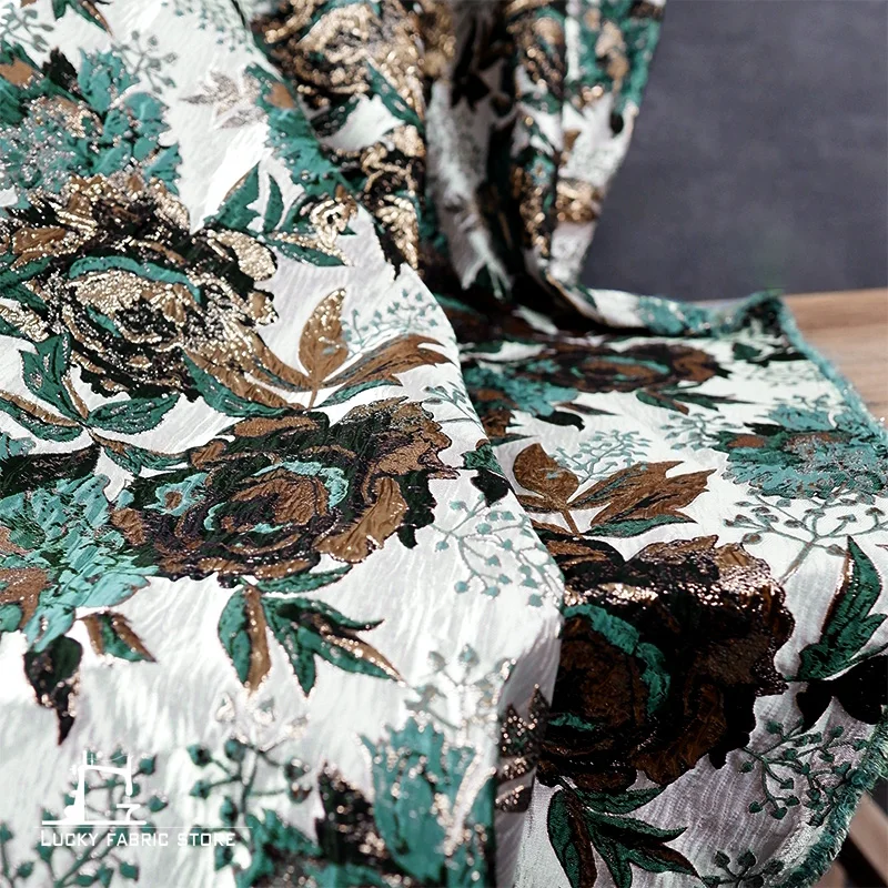 Cyan peony flower three-dimensional jacquard cloth handmade DIY homemade fashion fabrics palace style creative designer fabrics