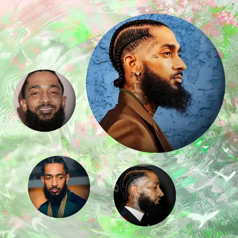 Singer N-Nipsey H-Hussle Badges Peripheral Lapel Pins Tinplate Round Brooch For Shoulder Bag Accessories Souvenir Gifts