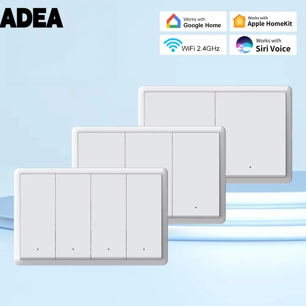 

Умный Wi-Fi выключатель Adea: настенные кнопочные выключатели света (1, 2, 3, 4 клавиши) с поддержкой Apple Home, с и без нейтрального провода