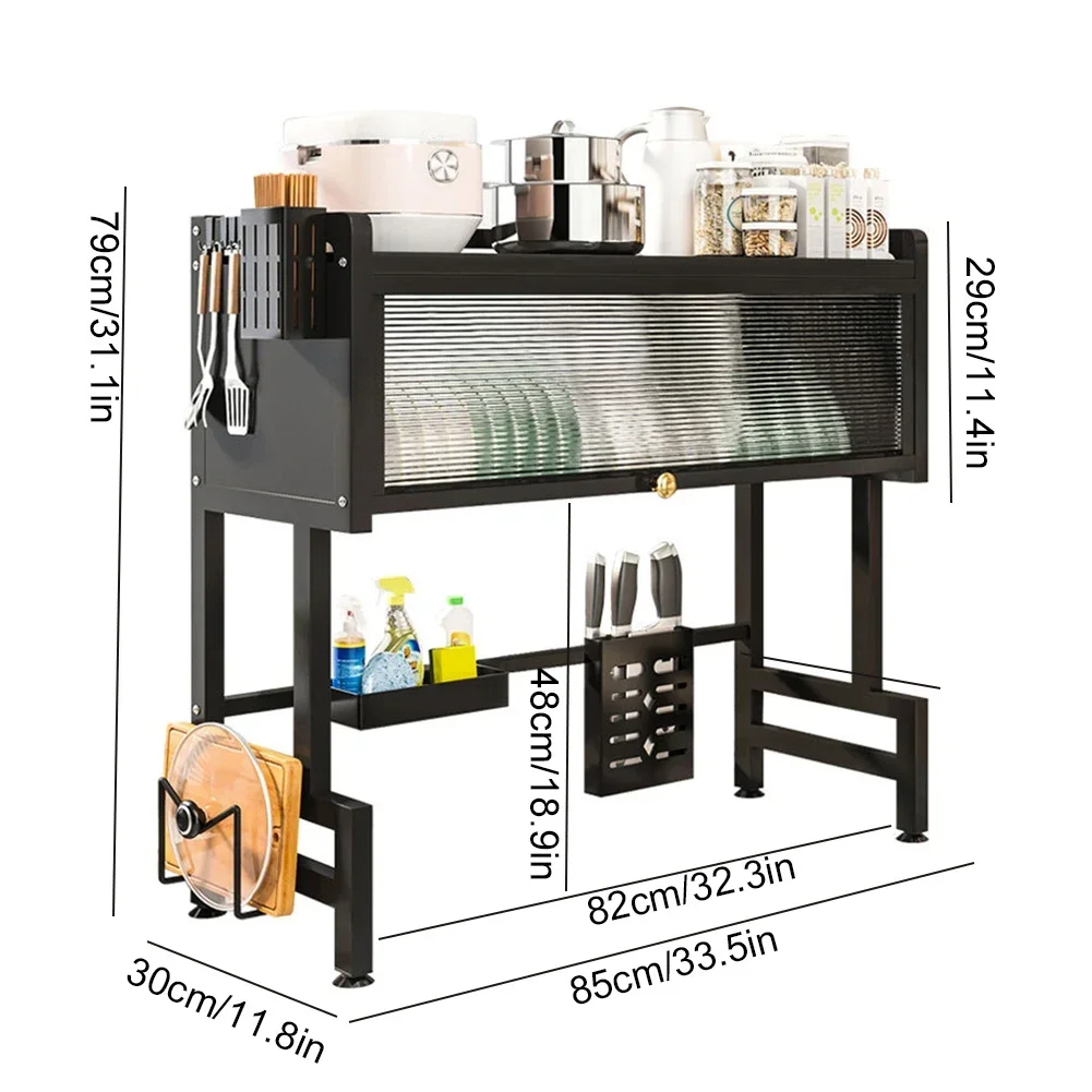 Kitchen Storage Cabinet Steel Over The Sink Dish Drying Rack 3-Tier Utensil Cup Holder Large Over The Sink Dish Rack with Cover view 6