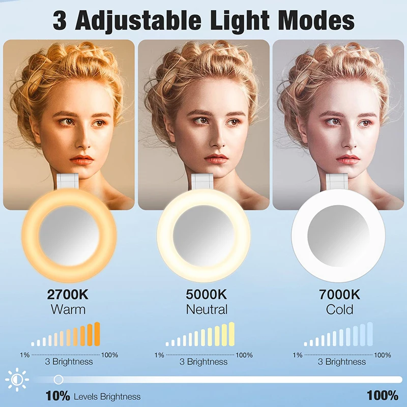 Espelho com luz para celular luz led móvel selfie luz led luz de gravação de vídeo portátil recarregável lâmpada led luz de preenchimento