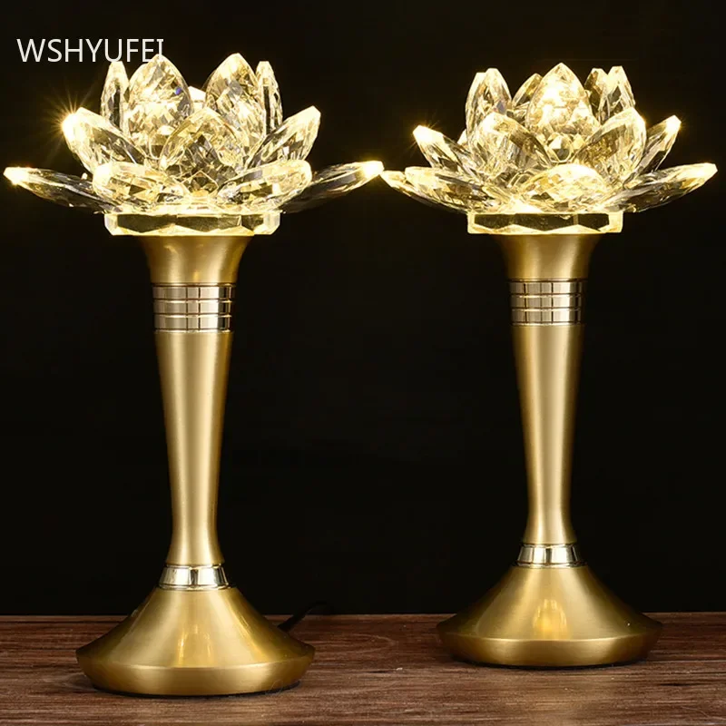 2pcs Chinese Crystal Candle Holder Ornaments Colorful Simulated Candlestick Buddha Hall Worship Home Decor Buddhist Accessories