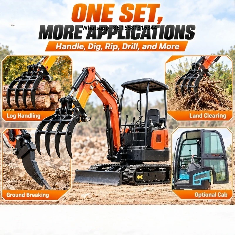 Mini Excavator Attachments Auger Bucket Tooth Log Grapple Quick Hitch Rake Construction Machinery Parts