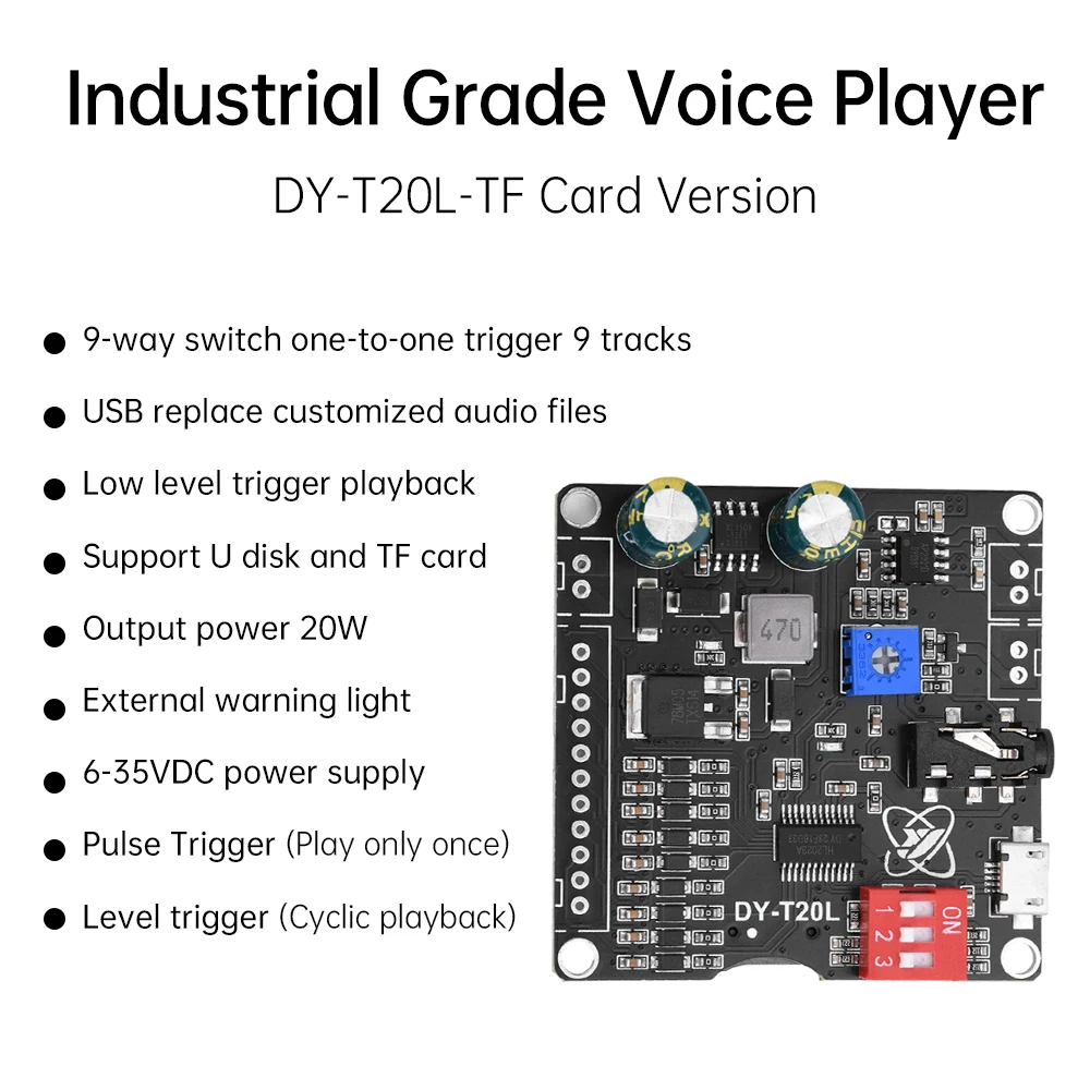 DC6~35V 1 to 1 Segmented Trigger Control Player Voice MP3 Playback Control 20W Audio Amplifier Module Micro USB Interface