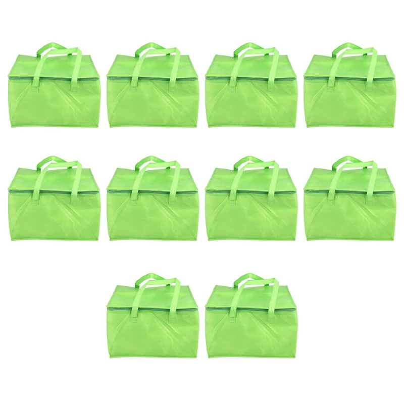 10X Foldable Large Cooler Bag Portable Food Cake Insulated Bag Aluminum Foil Thermal Box Green