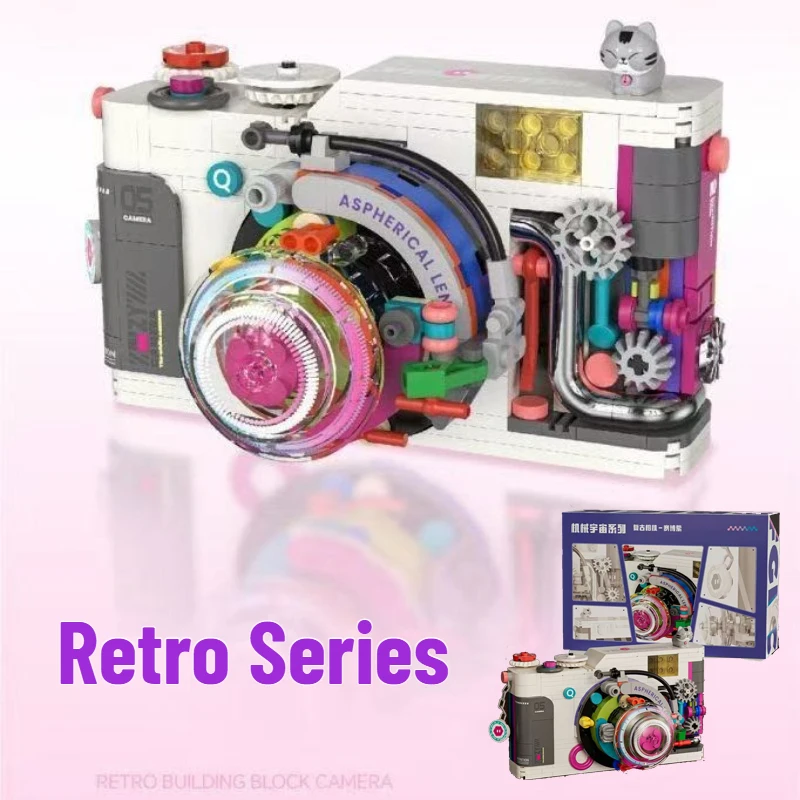 

Creative Building Blocks Mechanical Purple Retro Camera Assembled Toys Brick Model Ornaments DIY Educational Toys For Adult Kids