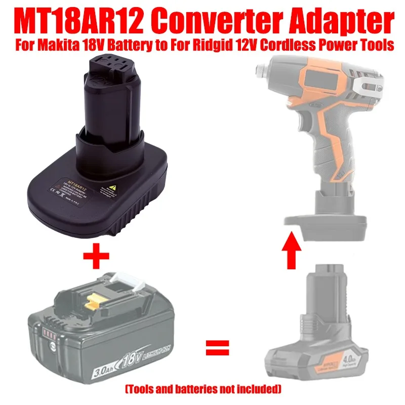 

HAKSINKY Power Tool Battery Adapter MT18AR12 for Makita 18V Li-ion Battery Convert To Work for Ridgid 12V Cordless Power Tools