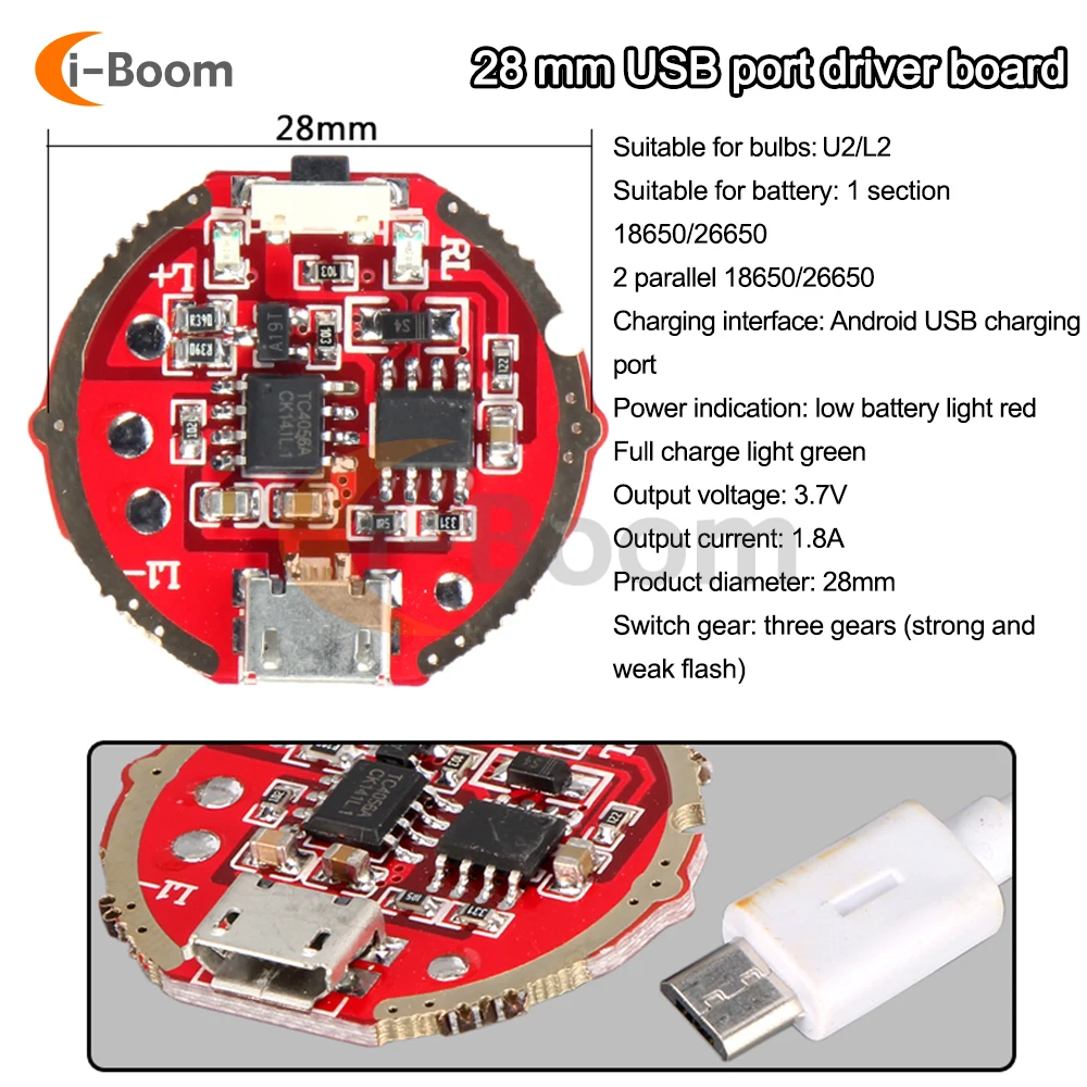 DC USB Charging Driver Board torcia L2 / U2 lampadina alimentazione scheda di alimentazione MCU IC luce regolabile IIntensity con indicatore