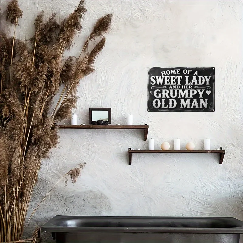 Charming Lady & Her Grumpy Companion - Vintage Black Metal Wall Art, Waterproof & Weather- Decor for Home, Office, Bar, Cafe