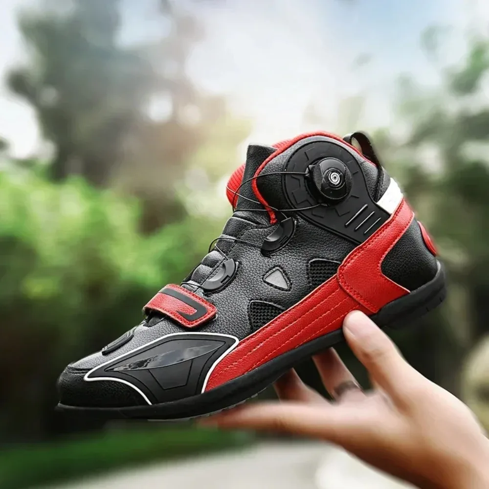 

Men's Motorcycle Ankle Boots Motocross Racing Shoes Leather Motorcyclist Boots Women Breathable Mesh Biker Boots Anti-slip Shoes