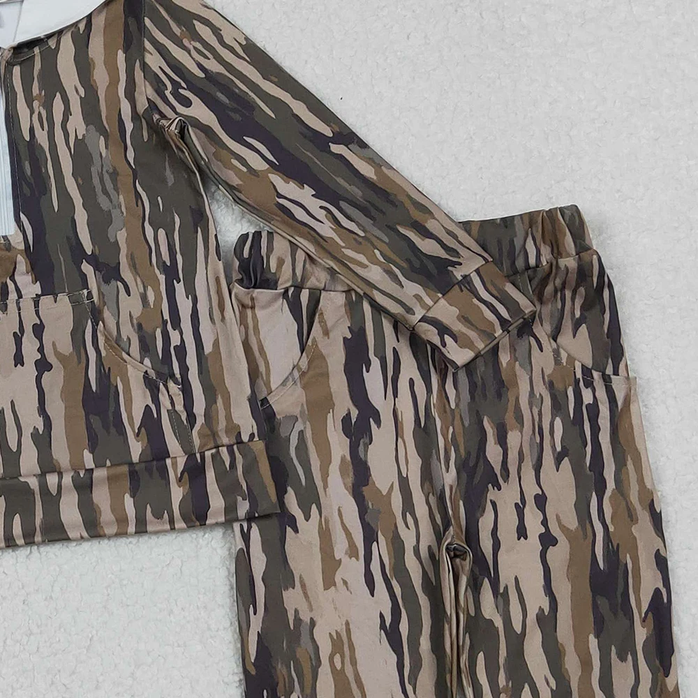 طقم هوديي وسروال بغطاء للرأس ومموه بالزيتون للأطفال الصغار مع جيوب على الطراز الجنوبي ملابس صيد للأطفال #4