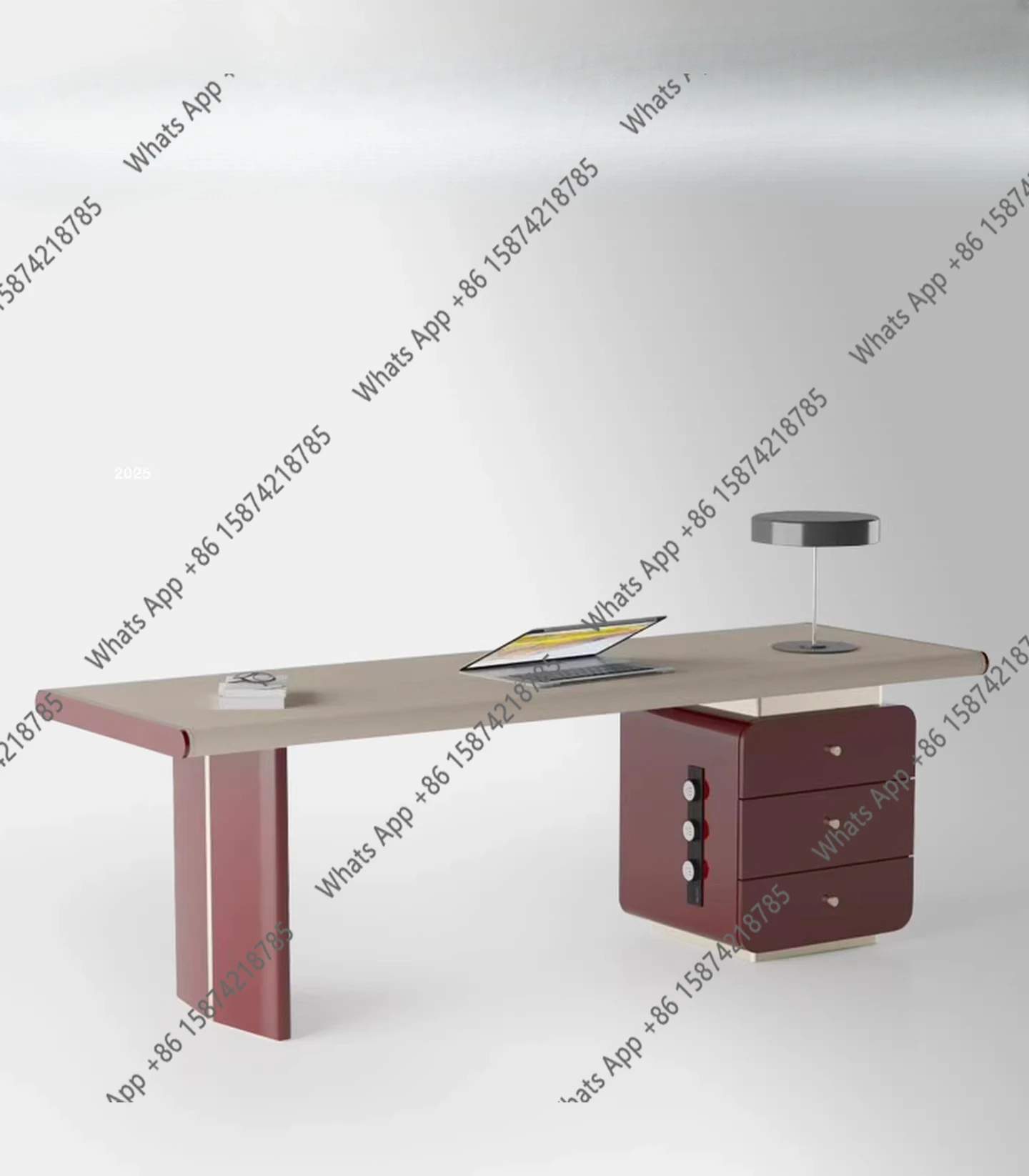 Original designer high-end highlight paint imported saddle leather veneer simple study desk