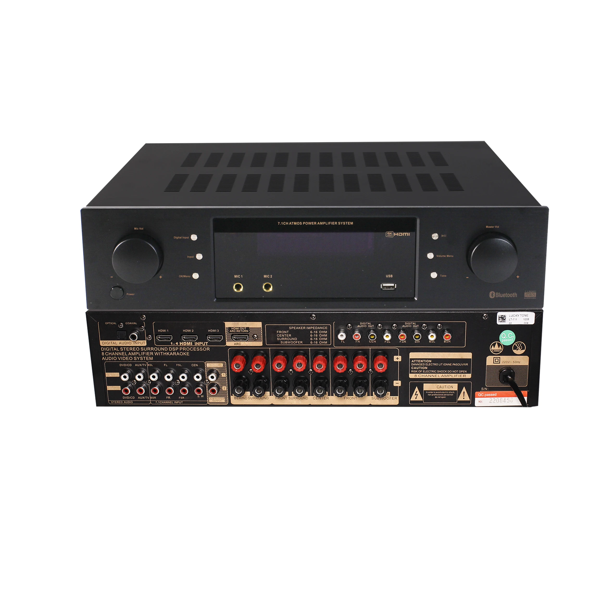 7.1-channel 2000W Digital Bluetooth Audio Video Amplifier for Home Theater, Home Audio, Surround Sound System, B    and Music
