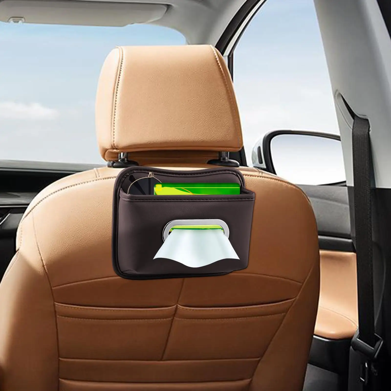

Car Tissue Box Holder Leather Adhesive Napkin Case Car Napkin Holder For Seat Back Armrest Console Sun Visor SUV Truck Home