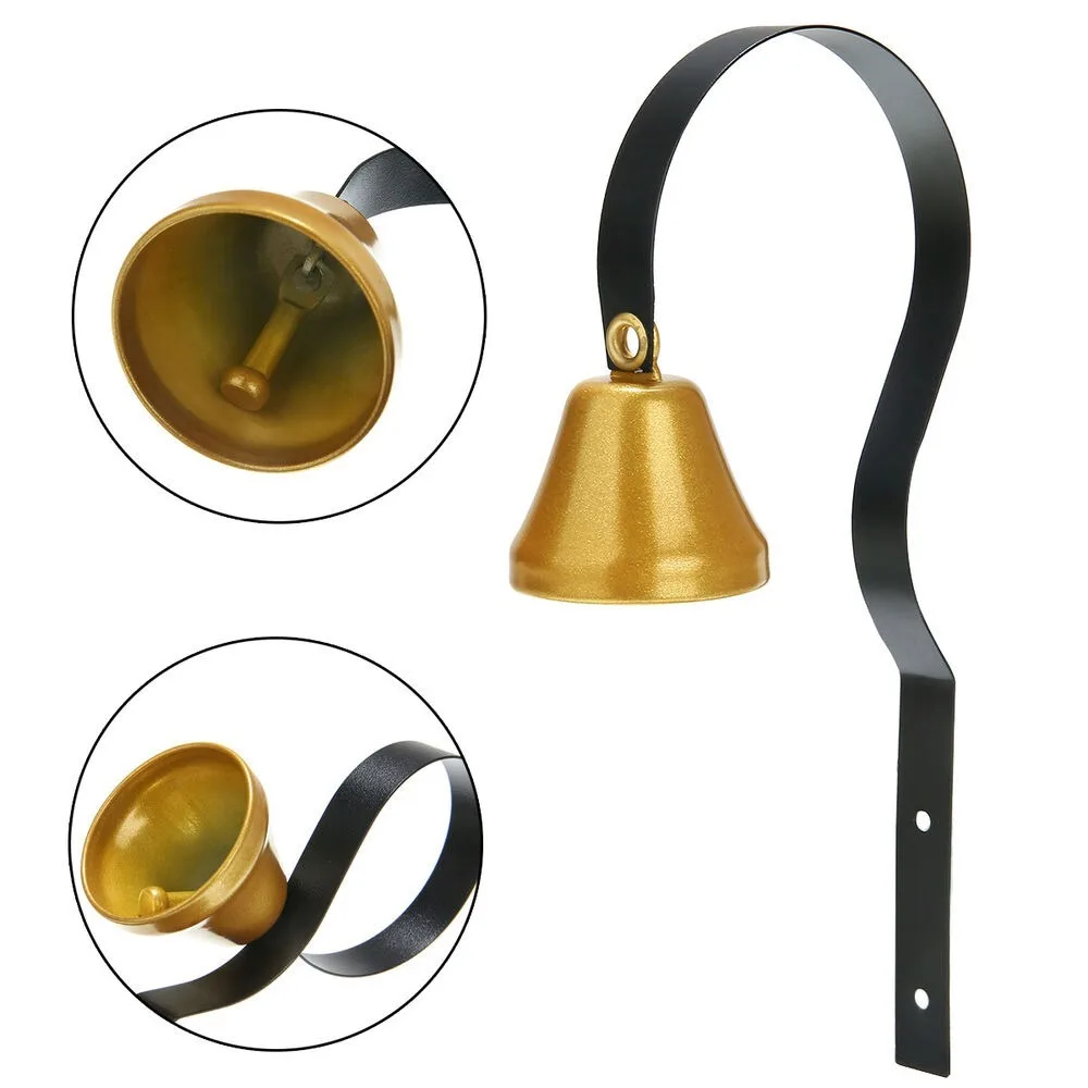 Retro Brass Hanging Door Bell Clear Tone Curved Metal Support Metal Door Bell Hanging Design Loud Sound Wall Mount Shop Bell